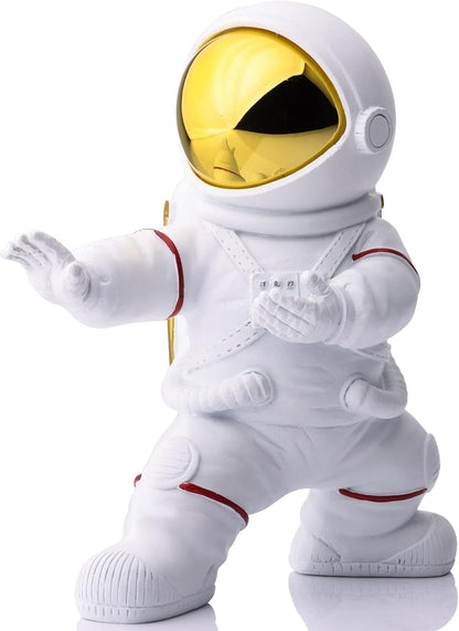XMGZQ Astronaut Figurine, White and Gold Kung Fu Spaceman Statue, Office and Room Decor for Men