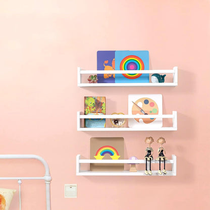 AZSKY Nursery Bookshelves White, 24 Inch Floating Bookshelves for Wall Set of 3, Baby Kids Decor