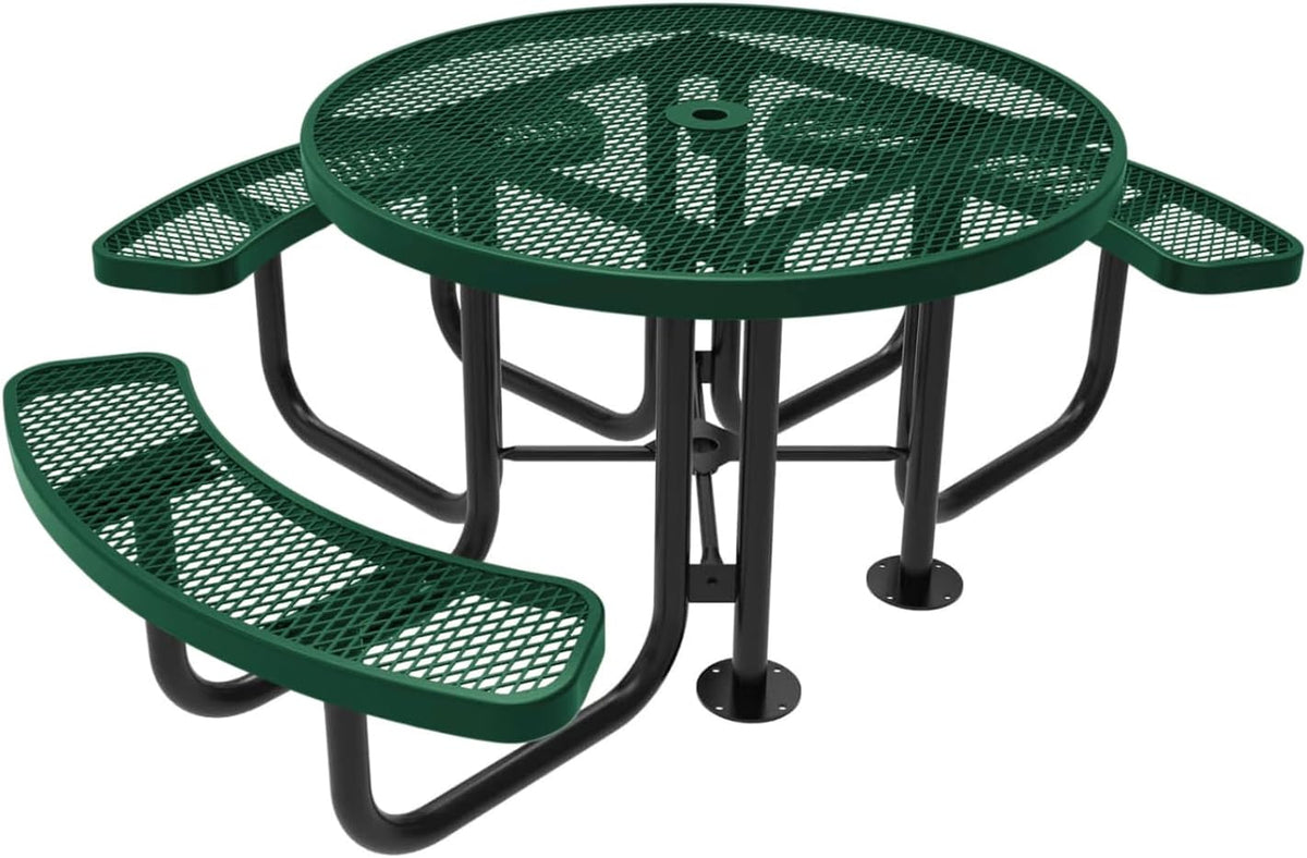 Heavy-Duty Portable Outdoor Picnic Table with Umbrella Hole, Expanded Metal Patio Dining Furniture