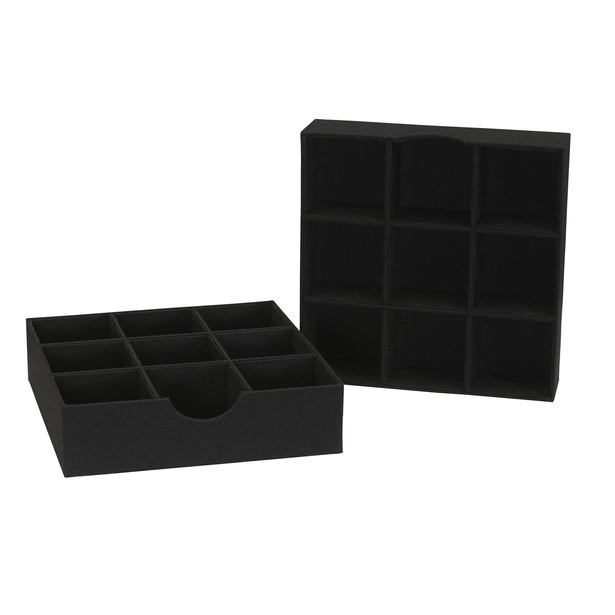 Household Essentials Drawer Organizer Tray with Fabric Cover and 9 Square Compartments, Black, Set