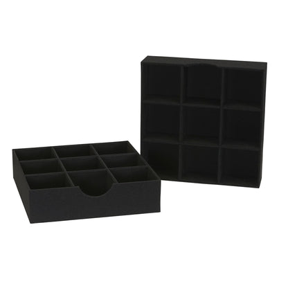Household Essentials Drawer Organizer Tray with Fabric Cover and 9 Square Compartments, Black, Set
