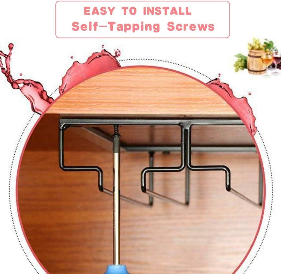 Wine Glass Rack - Under Cabinet Stemware Wine Glass Holder Glasses Storage Hanger 2 Pack Metal