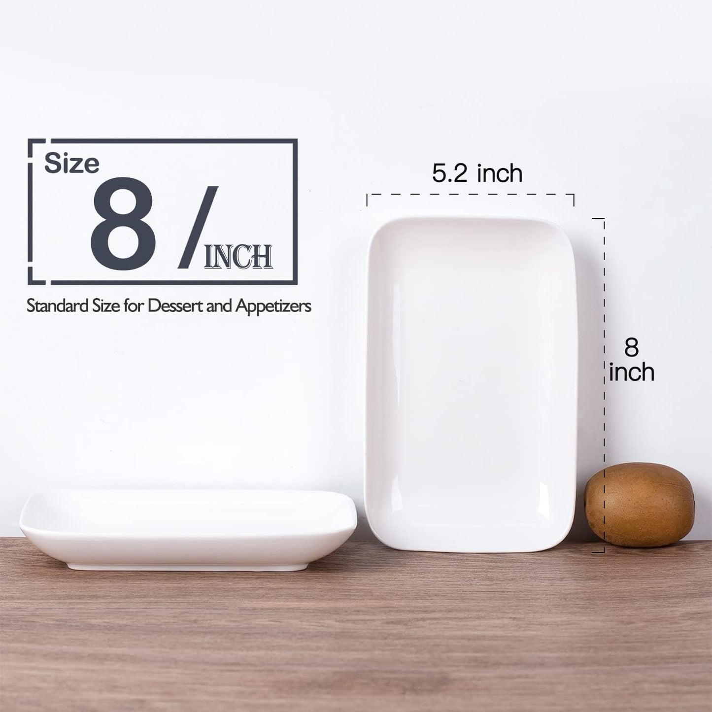 DELLING 8in White Rectangular Serving Plates-Large Serving Platter Set Salad Plates - Big Serving