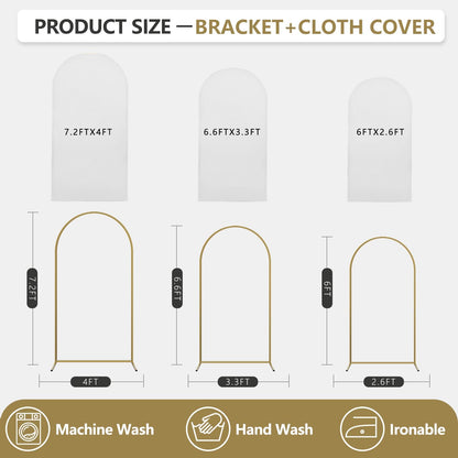 Arch Backdrop Stand and Cover Set, 3 Metal Balloon Arch Backdrop 7.2ft 6.6ft 6ft, Gold Arched Stand
