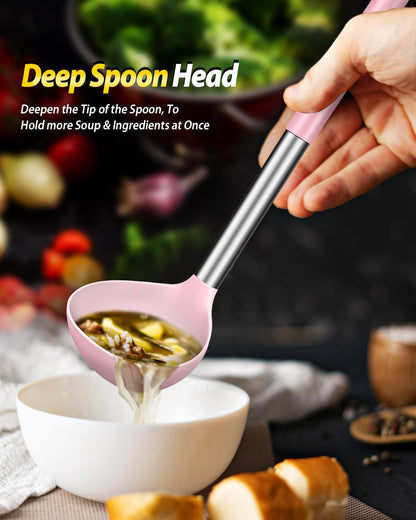 Silicone Pasta Fork and Ladle Spoon Set, Large Non Stick Kitchen Utensils for