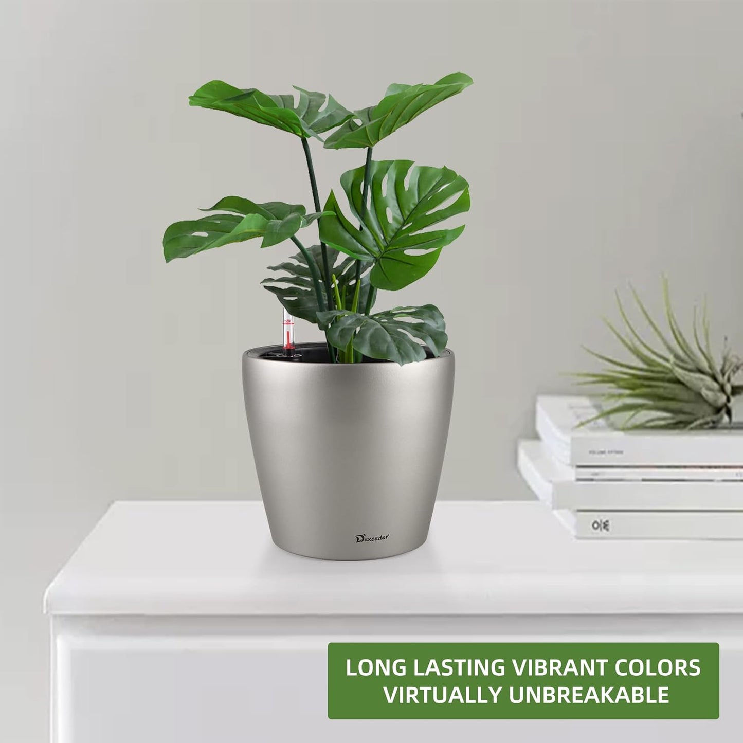Dexceder 9x8 Inches Self Watering Planter Metallic Matte Indoor Outdoor, Inner Pot Design