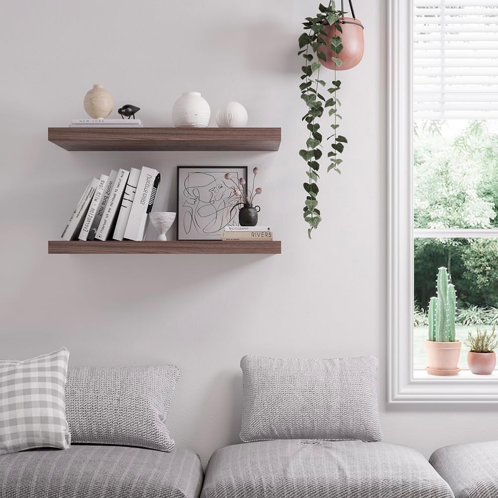 Floating Shelf, Set of 2 Wall Shelf, 30 in W x 12.75 in D x 2 in H Wooden Floating Wall Shelf with