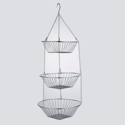 3-Tier Wire Fruit Hanging Basket 2 Packs, non-Punching Wall Hanging Storage, Kitchen Bathroom