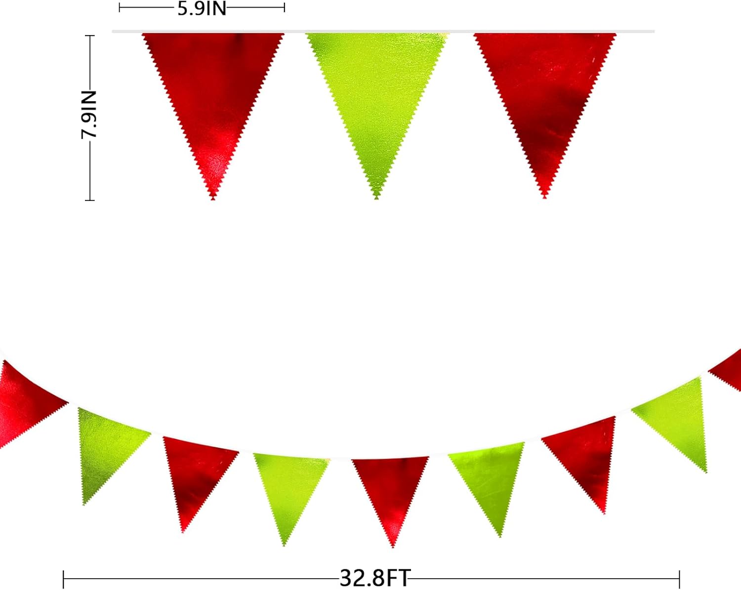 Red and Green Metallic Fabric Triangle Pennant Banner Flag Bunting Garland for Merry Grinchmas