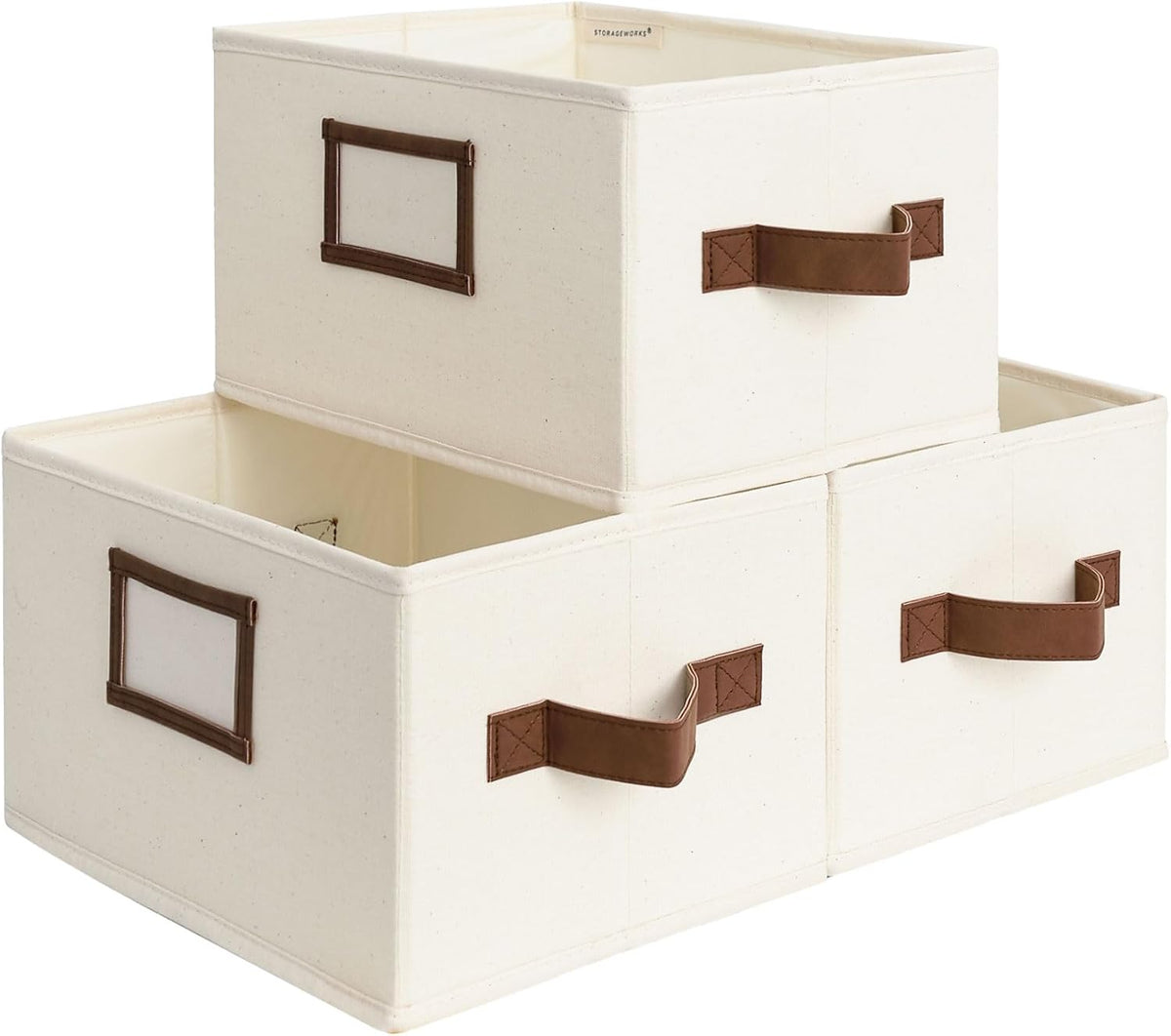 StorageWorks Storage Baskets for Shelves, Foldable Fabric Closet Storage Bins with PU Handles