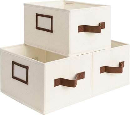 StorageWorks Storage Baskets for Shelves, Foldable Fabric Closet Storage Bins with PU Handles