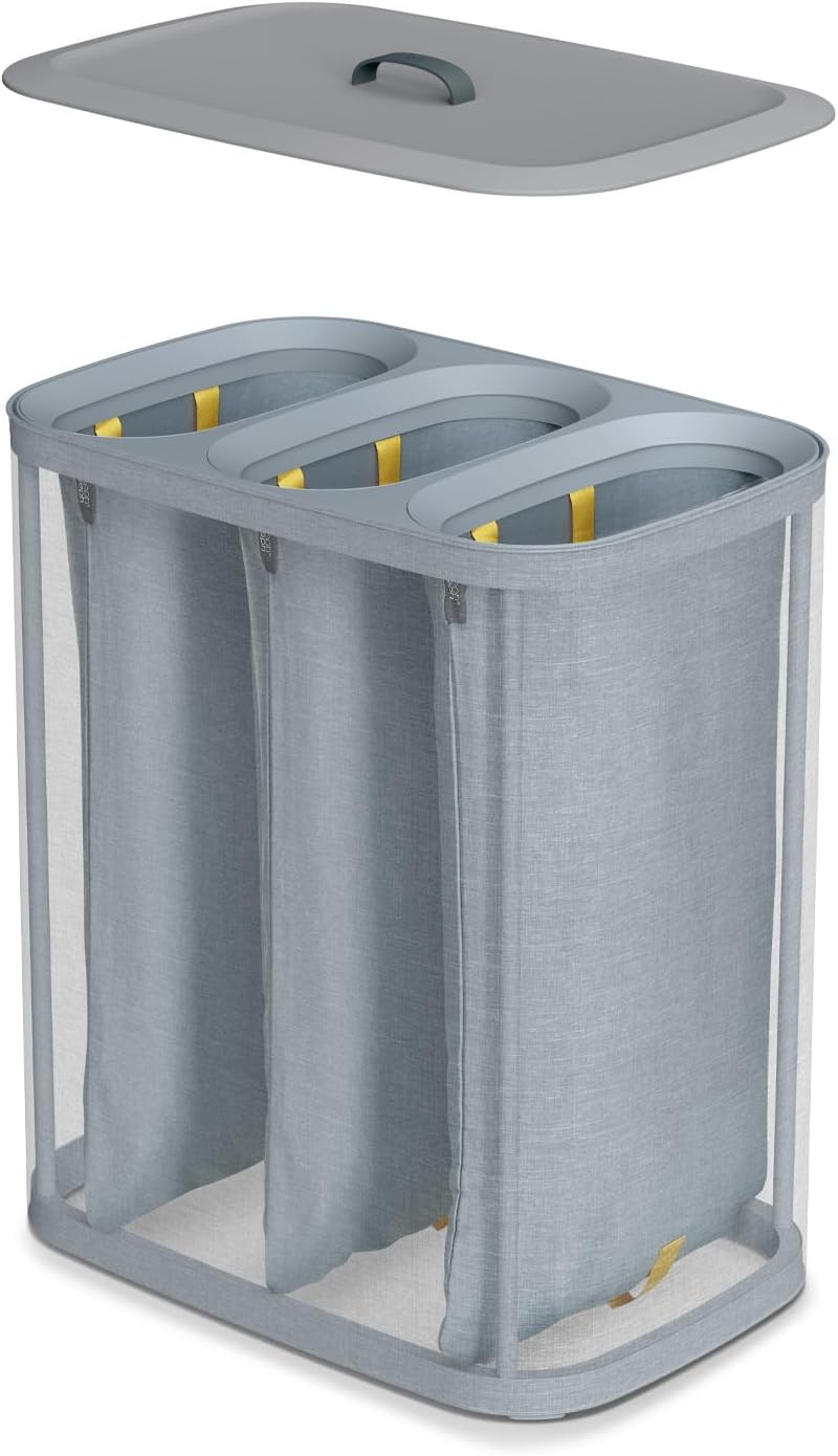 Joseph Joseph Tota Trio 90 liter/23.8 gallon Laundry Hamper Separation Basket with lid, 3 Removable