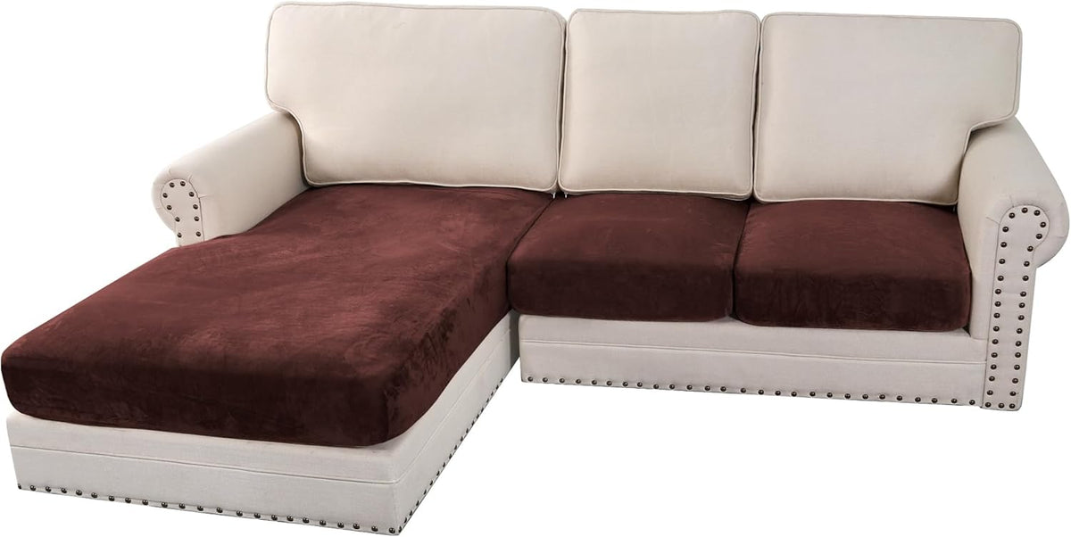 H.VERSAILTEX Velvet Stretch Sectional Couch Covers 3 Pieces Sofa Seat Cushion Covers L Shape