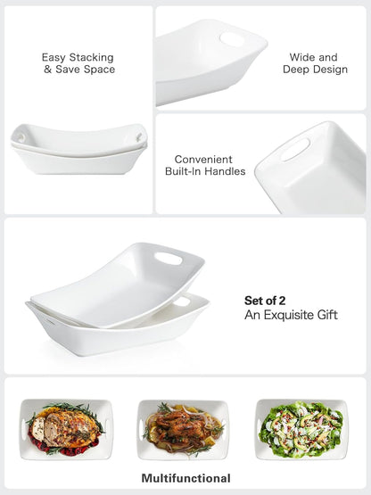 Kanwone Large Serving Bowls with Handles, White Serving Dishes For Entertaining, 1.8 Quarts