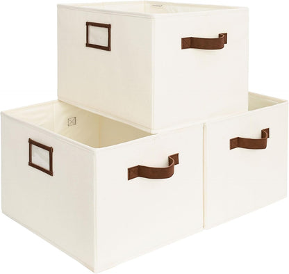 StorageWorks Storage Baskets for Shelves, Foldable Fabric Closet Storage Bins with PU Handles
