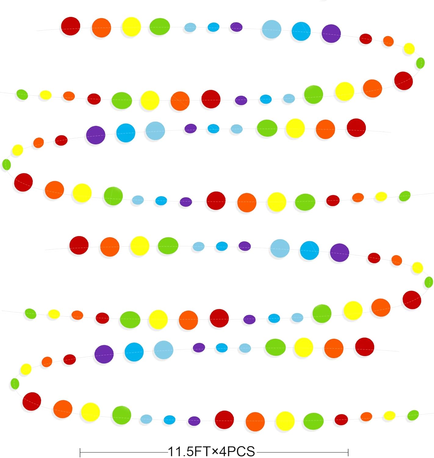 46Ft Rainbow Garland Colorful Circle Dots Hanging Paper Streamer Backdrop Multi Color Polka Dot