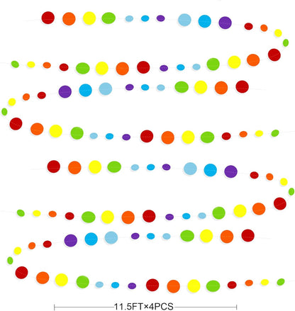 46Ft Rainbow Garland Colorful Circle Dots Hanging Paper Streamer Backdrop Multi Color Polka Dot