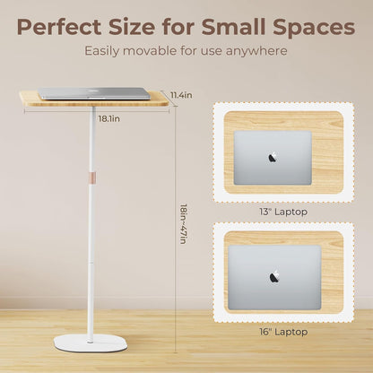 Portable Laptop Floor Stand, Bedside/Sofa Table with Height Adjustable 18''~47'', Stylish Movable