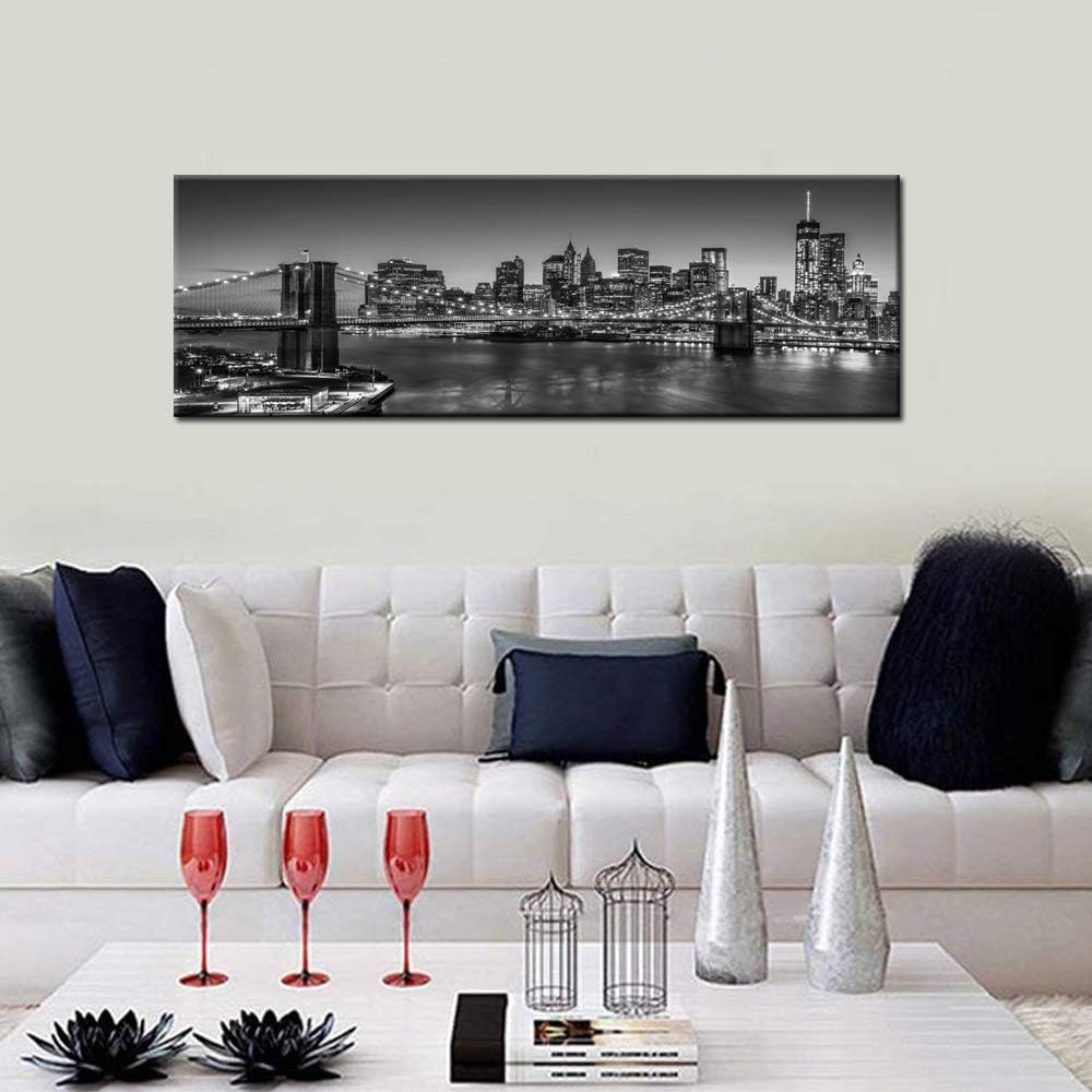 Biuteawal - Black and White Brooklyn Bridge Canvas Wall Art New York City Picture Print Manhattan
