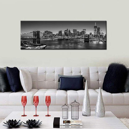 Biuteawal - Black and White Brooklyn Bridge Canvas Wall Art New York City Picture Print Manhattan