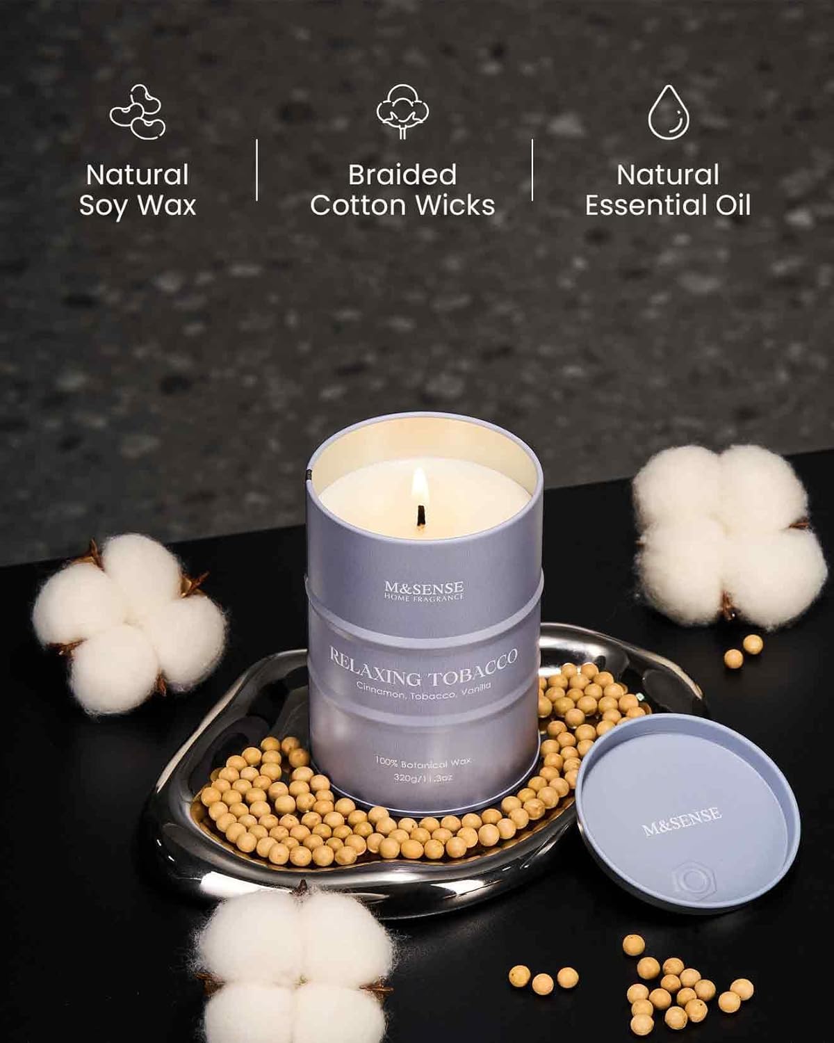 M&SENSE Tobacco Scented Candles Natural Non Toxic, Aromatherapy Candle for Stress Relief Meditation