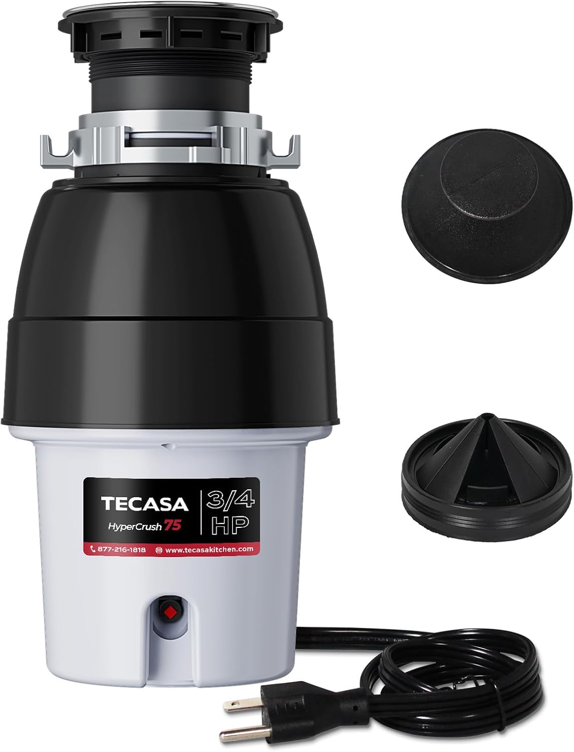 3/4 HP Corded Garbage Disposal for Kitchen Sinks, TECASA Continuous Feed Food Waste Disposer, Sound
