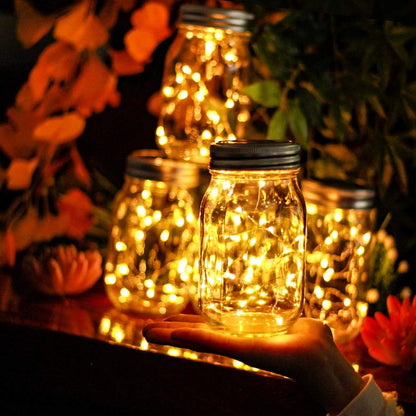 12 Pack Solar Mason Jar Lid Lights - 30 LED Firefly Fairy String Lights, Waterproof Outdoor Solar