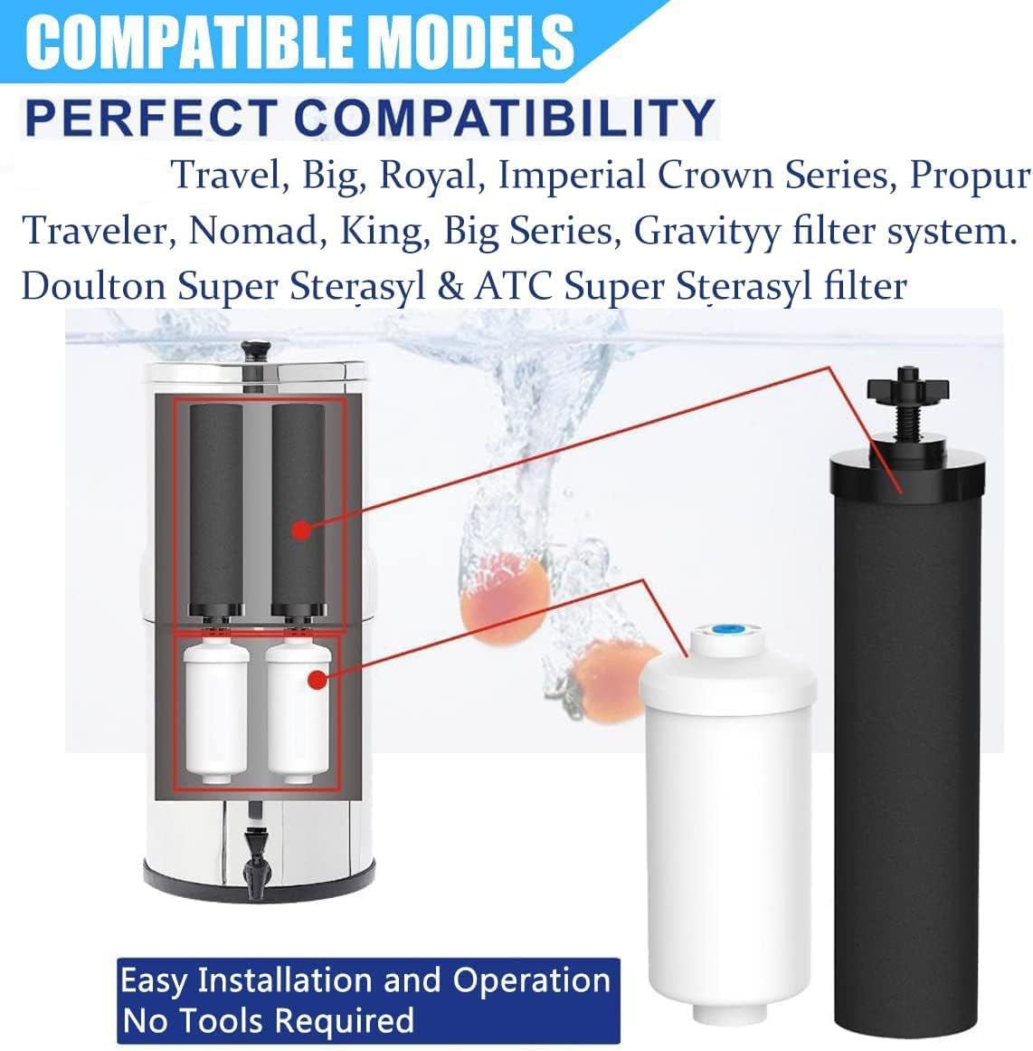 Water Filter Replacement Compatible with Berkey® Gravity Filter Filtration System, NSF/ANSI 42