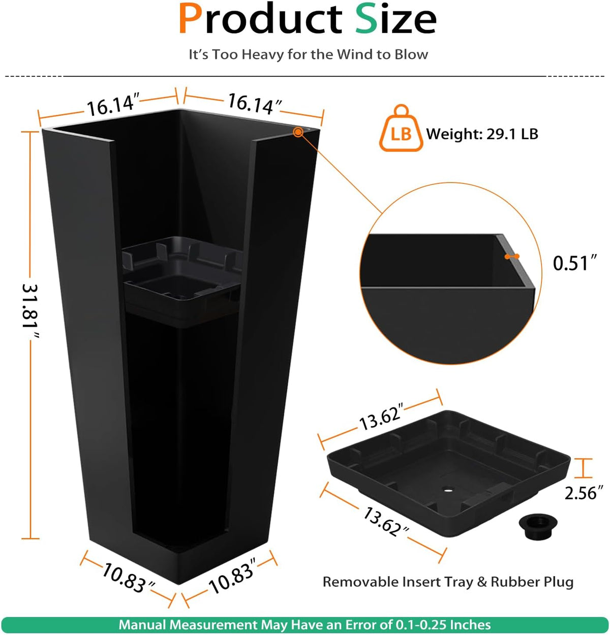 Tall Planters for Outdoor Plants, Large Resin Flower Pots for Garden, Front Porch, Patio, Indoor