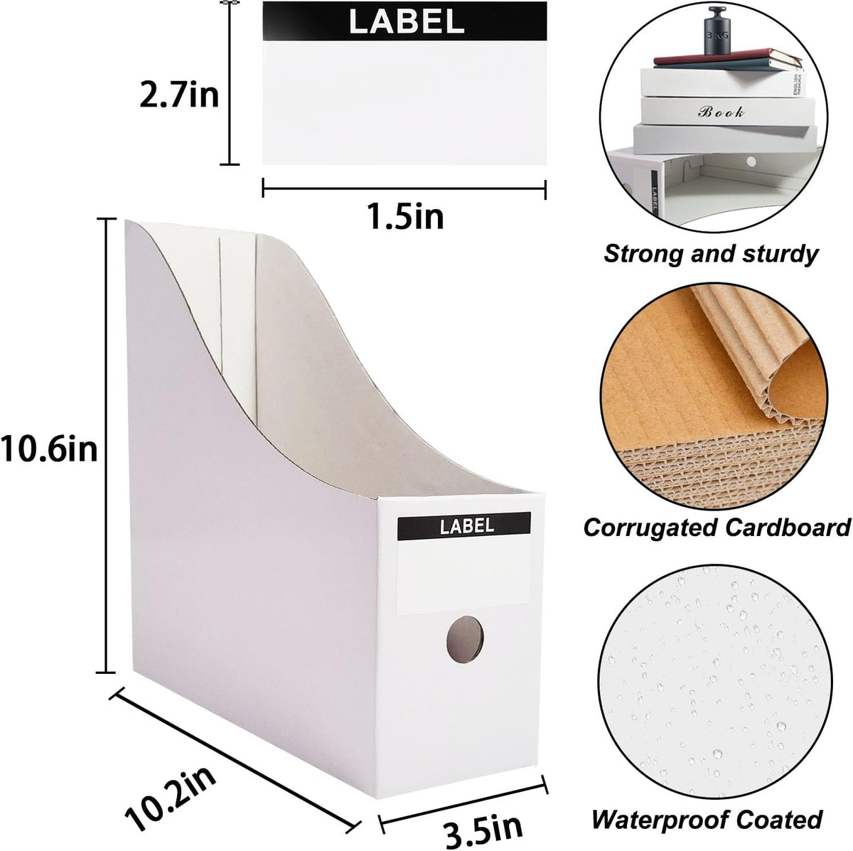 24 Pack White Cardboard Magazine File Holder for Desk, Shelves, Office or Home, Vertical Book Bins