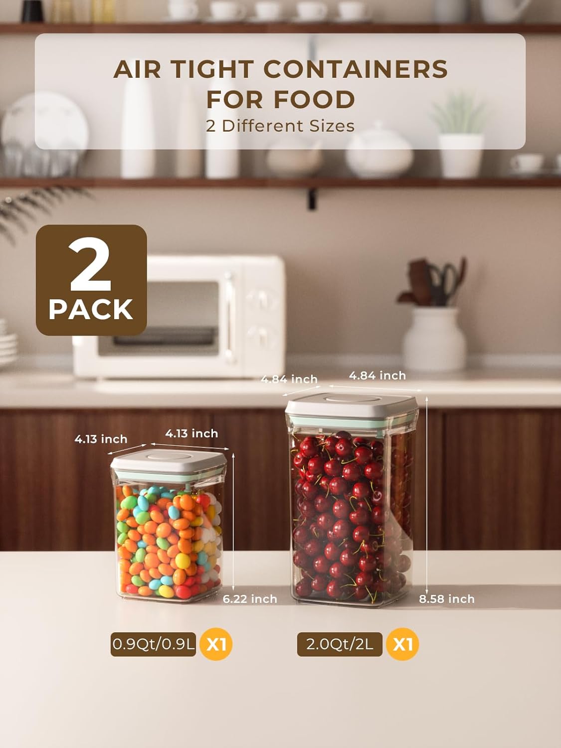 Airtight Pop Food Containers, 2-Piece Leakproof Cereal Containers Pantry Storage Containers with