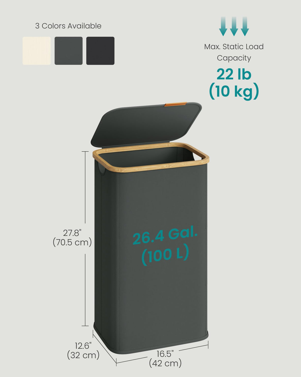 SONGMICS Laundry Hamper, Laundry Basket with Lid, Foldable Storage Basket, Bamboo Frame, for