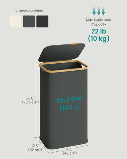 SONGMICS Laundry Hamper, Laundry Basket with Lid, Foldable Storage Basket, Bamboo Frame, for