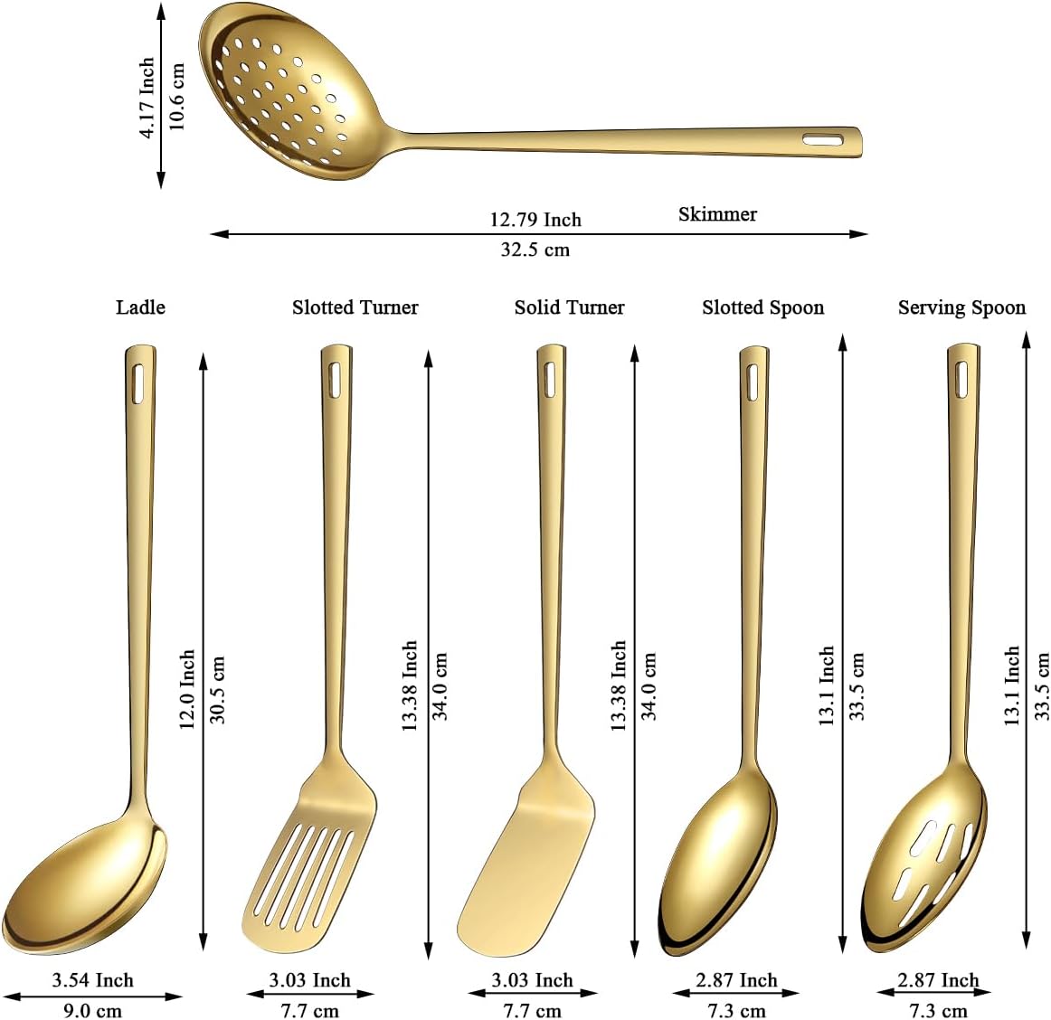 Evanda Gold Kitchen Utensils Set 6pcs, Titanium Plating Stainless Steel Cooking Utensils Set, Heavy