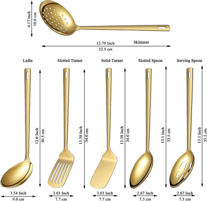Evanda Gold Kitchen Utensils Set 6pcs, Titanium Plating Stainless Steel Cooking Utensils Set, Heavy