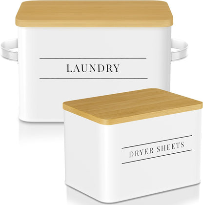 Metal Dryer Sheet Holder with Lid – Set of 2 Storage Bins for Laundry Room Organization & Home