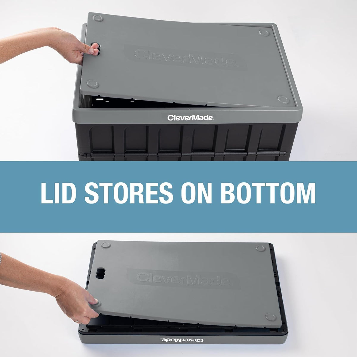 CleverMade Collapsible Storage Bin (With Lid) - 62L - Stone (3PK)