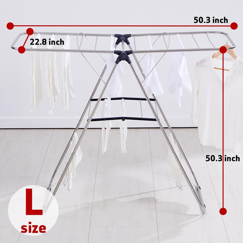 TRES BELLE 25NEW Stainless Steel Clothes Drying Rack(L)–Foldable,Lightweight,Anti-Slip Elastic