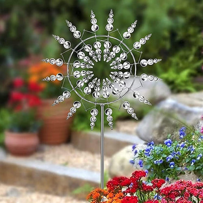 Unique and Magical Metal Windmill, 3D Wind Kinetic Sculpture, Wind Spinner Solar, Lawn Solar Wind