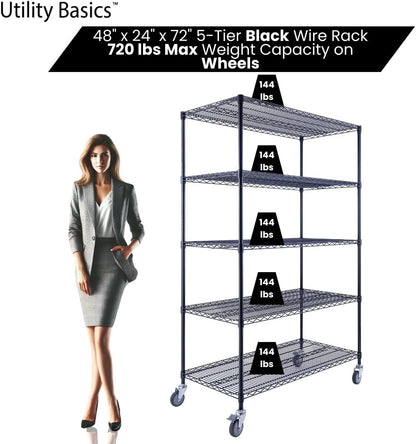 48"x24"x72" Black 5-Tier Premium Wire Shelving NSF 4000 LBS MAX Capacity Heavy Duty Steel Storage