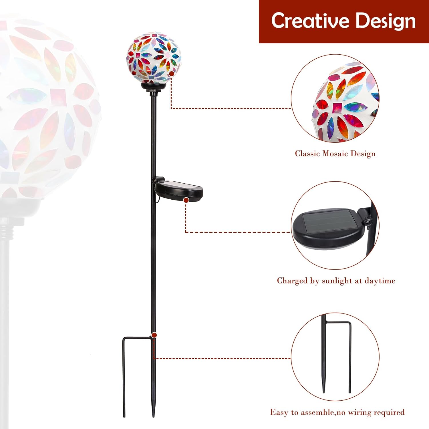 Afirst Solar Lights Outdoor Decorative - Solar Mosaic Garden Stakes Flower Decorative Lights