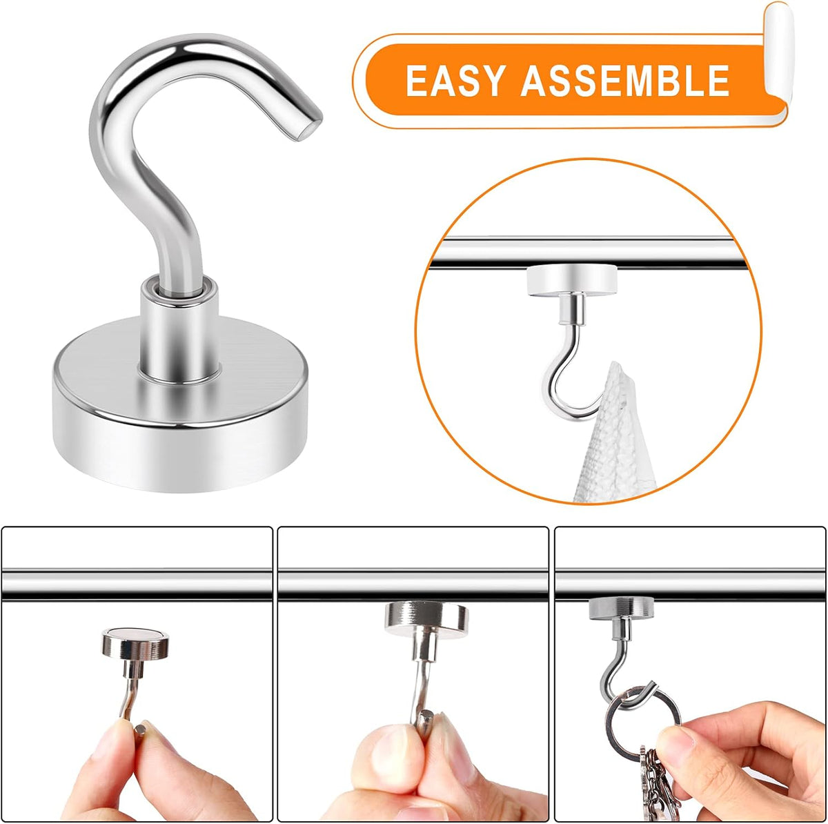 MIKEDE Magnetic Hooks Heavy Duty, 28Lbs Neodymium Magnets with Hooks for Refrigerator, 10Pcs Strong