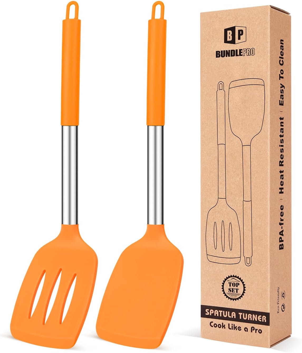 Pack of 2 Silicone Solid Turner, Non Stick Slotted Kitchen Spatulas, High Heat Resistant BPA Free