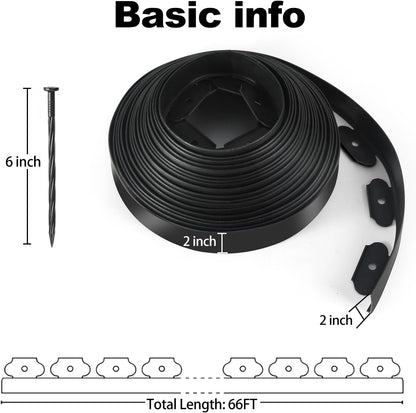 LINSHRY 66FT Landscape Edging, 2 Inch Tall No Dig Garden Border Edging with 60pcs Spikes, Plastic