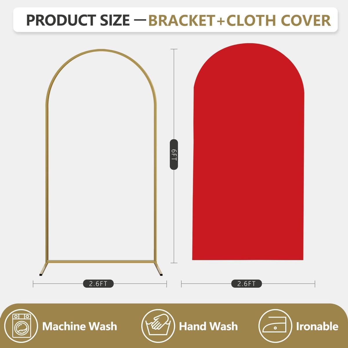 Arch Backdrop Stand and Cover Set, Metal Balloon Arch Backdrop 6ft, Gold Arched Stand Frame for