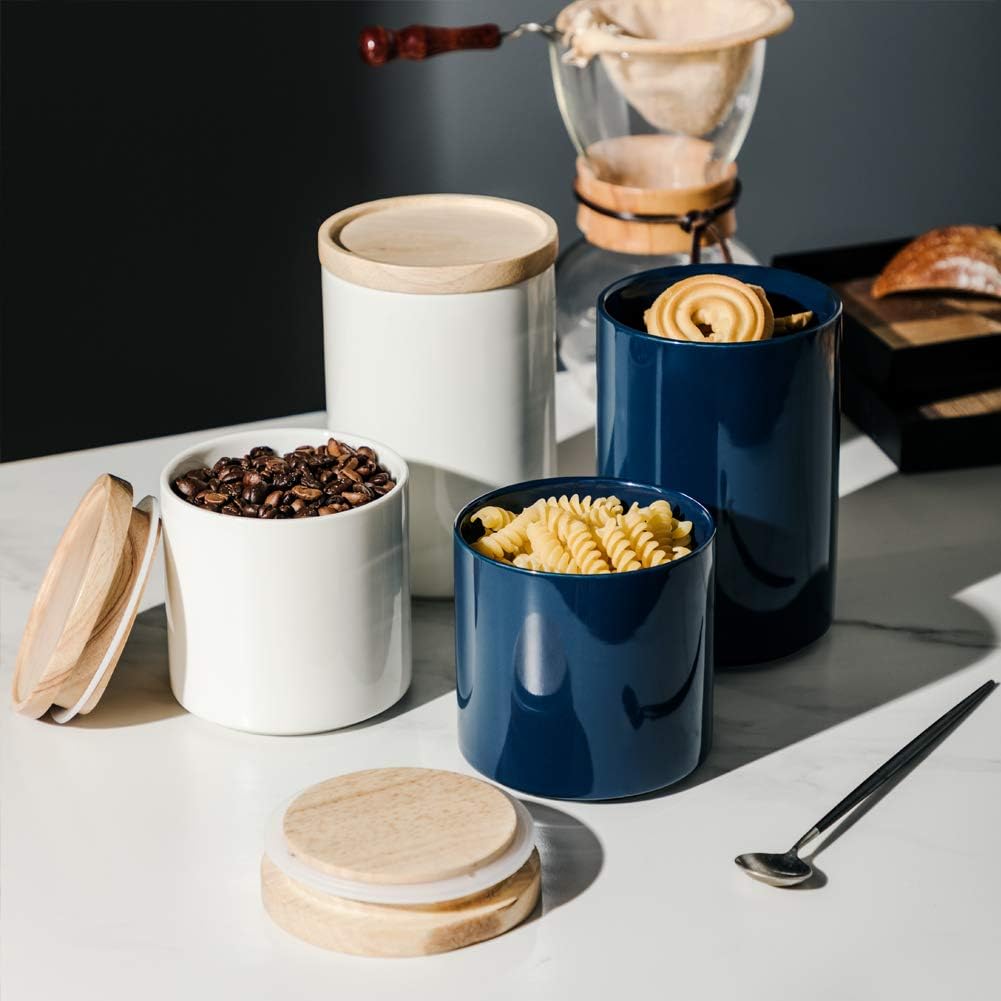Sweejar Kitchen Canisters Ceramic Food Storage Jar, Stackable Containers with Airtight Seal Wooden