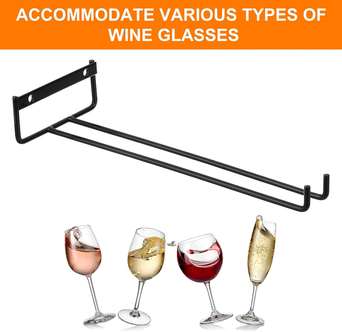 Uxcell 5-Pack Black Iron Wine Glass Rack, 11.02" Hanging Stemware Holder, Under Cabinet & Wall