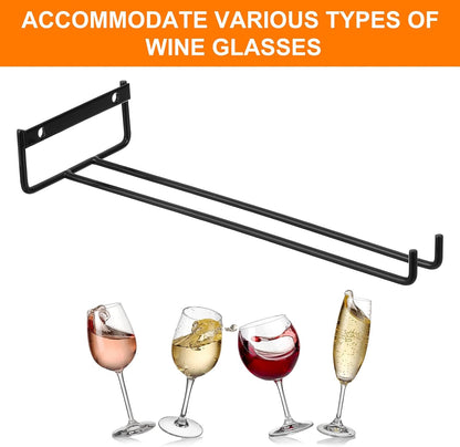 Uxcell 5-Pack Black Iron Wine Glass Rack, 11.02" Hanging Stemware Holder, Under Cabinet & Wall