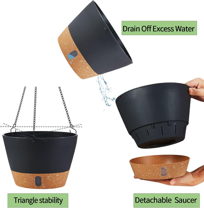 2 Pack Hanging Planters for Indoor Outdoor Plants, 10 Inch Hanging Flower Pot Basket with Drainage