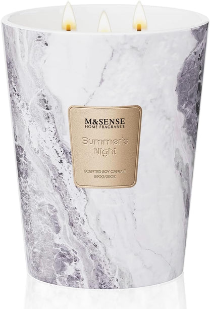 M&SENSE Summer Night Scented Candles for Home, 3-Wick Highly Scented Jar Candles, Extra Large